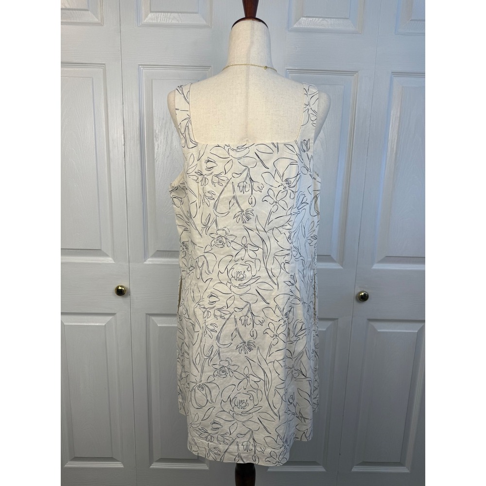 A New Day Floral Print Square Neck Mini Dress Size L NWT Cotton Linen - Picture 6 of 8